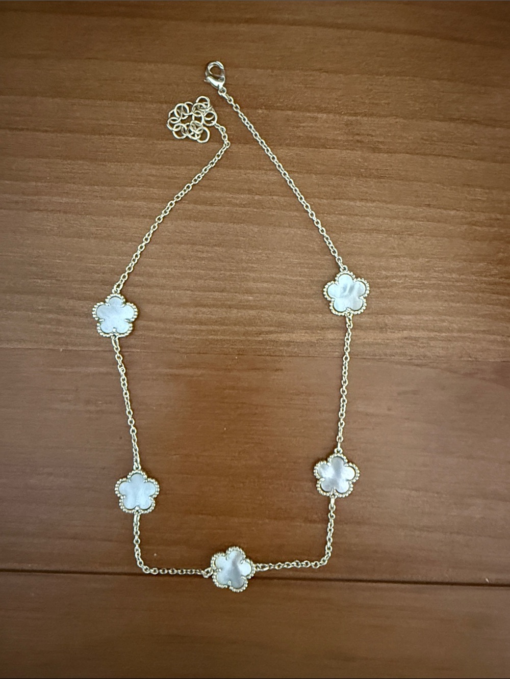 Gold Chain Necklace with White Clover Accents
